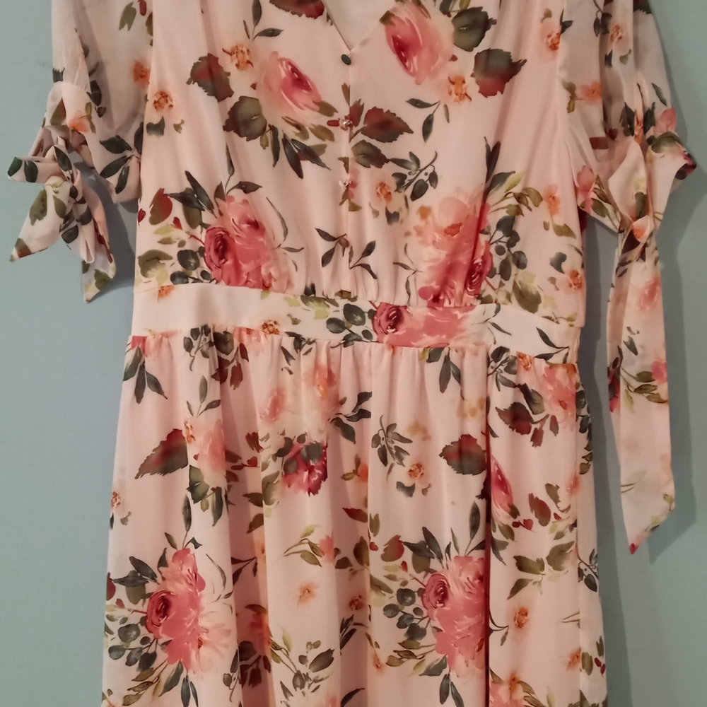 cleo Pink Floral Tie-Sleeve Casual Dress